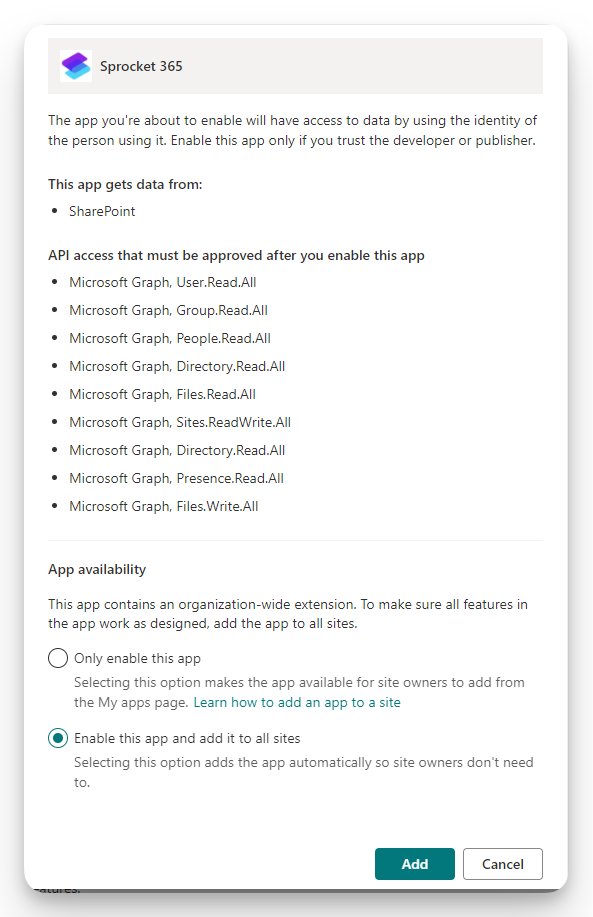 Prompt confirmation to install